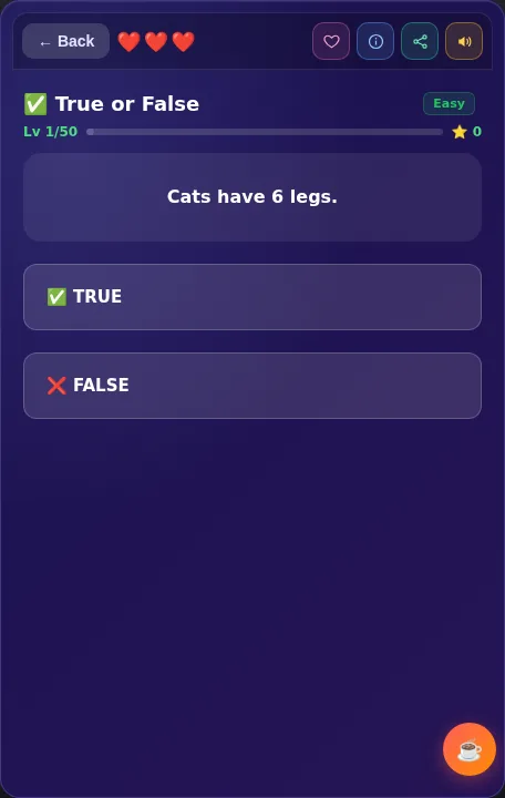 True or False screenshot